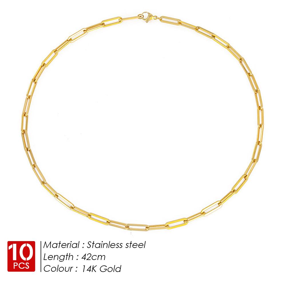 EMANCO 10PCS Paperclip Link Chain Women Necklace Stainless Steel Gold Color Necklace Link Chain Jewelry Hot Wholesale