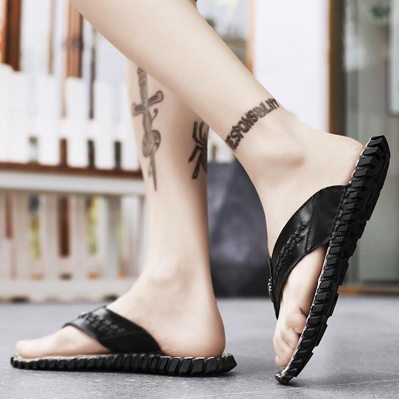 2024 Trend Summer Men Flip Flops Slippers Handmade Leather Light Comfortable Beach Flats Indoor Sliper Outdoor Men's Flip Flop