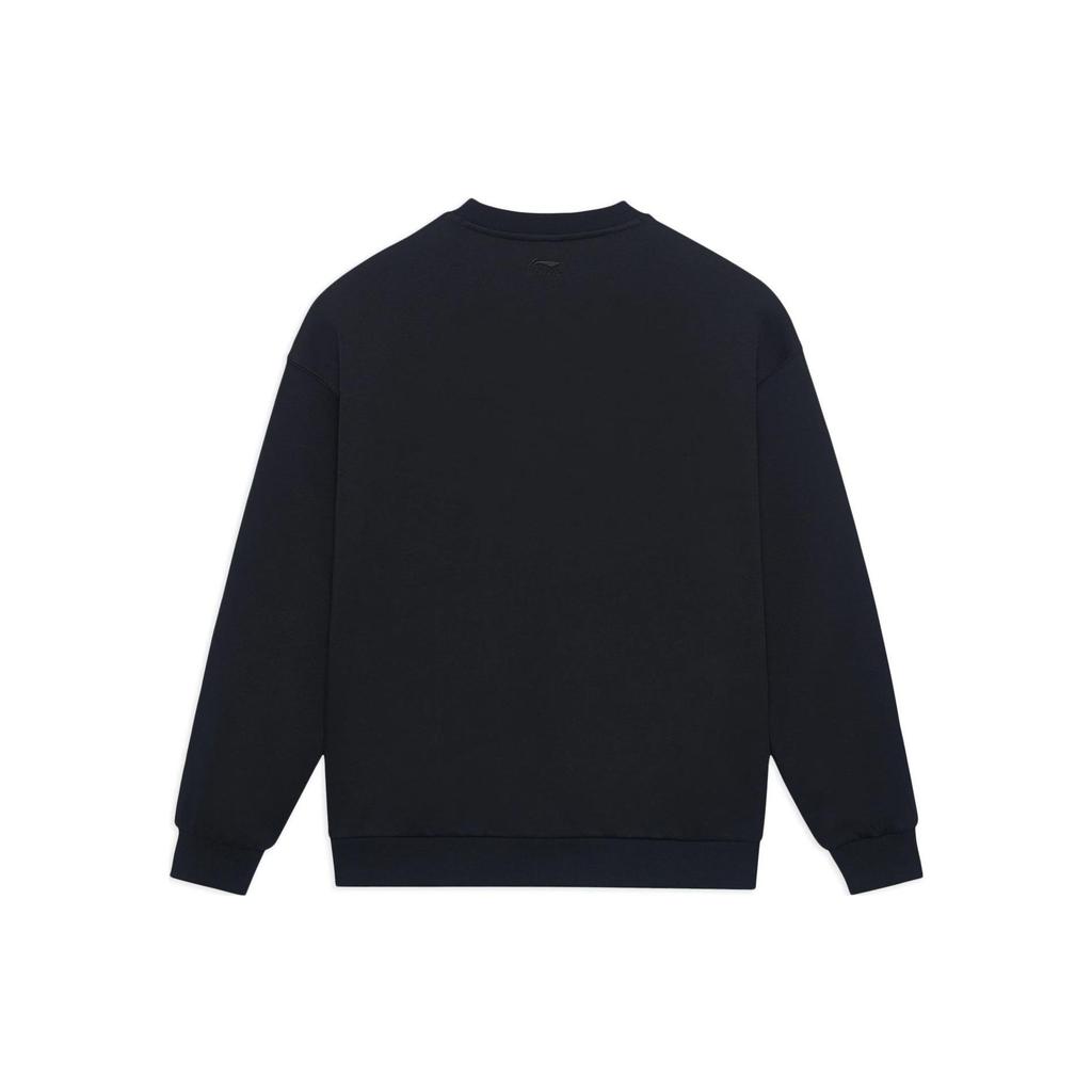 Li Ning Sports Lifestyle Series Logo Print Fleece Warm Loose Long Sleeve Sweatshirt Unisex Sweatshirt Black AWDSI59-2