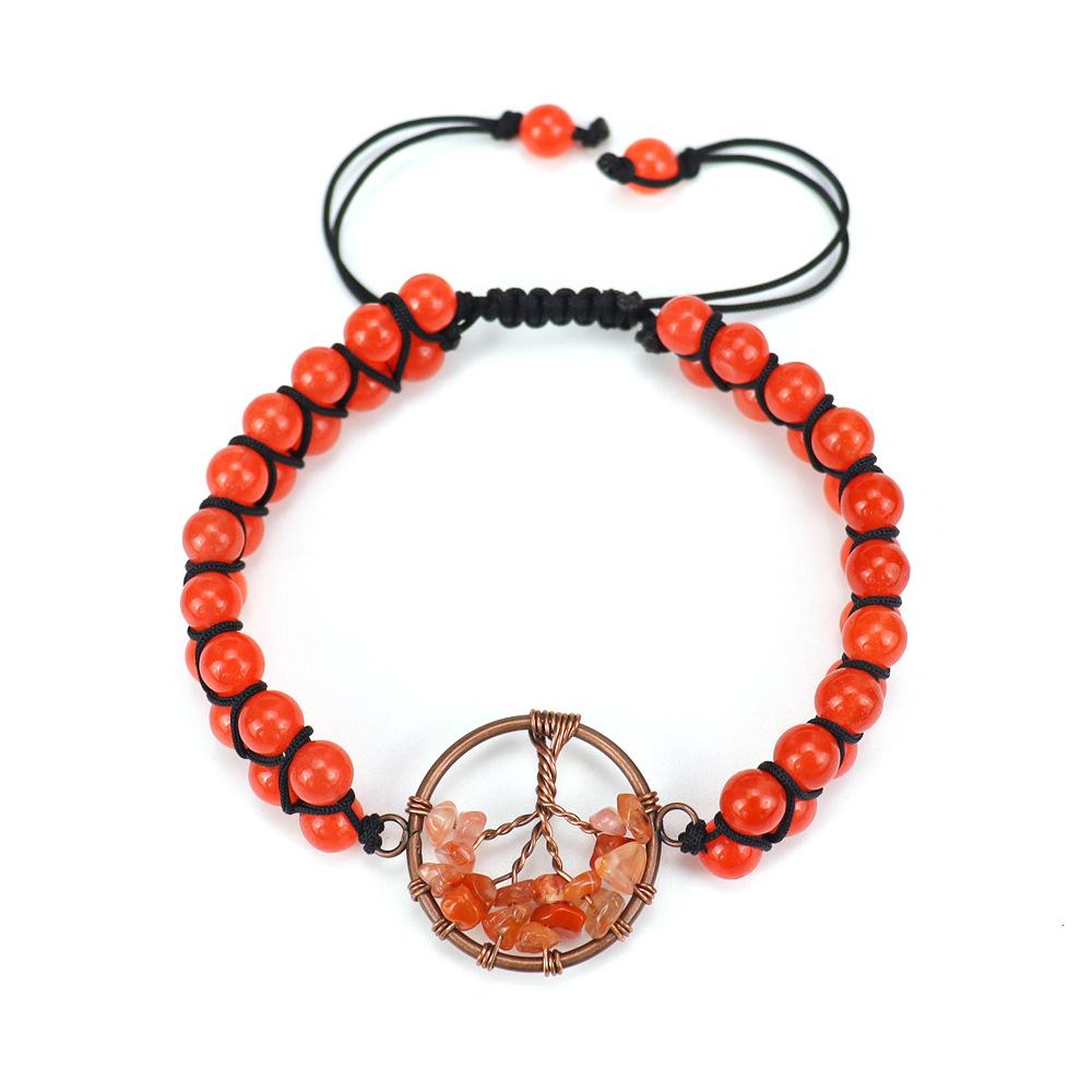 Vintage Handwoven Natural Crystal Red Agate Beads Tree Of Life Bracelet Adjustable B11