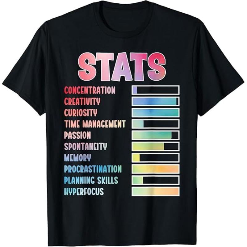 Maglietta Unisex Consapevolezza ADHD Neurodiversità Cotone Unisex Oversize Larga Primavera Estate Streetwear Umorismo Novità Trendy Top