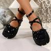 Fashion Academy Style Retro 2025 Women's Summer New Platform Single Shoes Cute Cross Strap Mary Jane Shoes