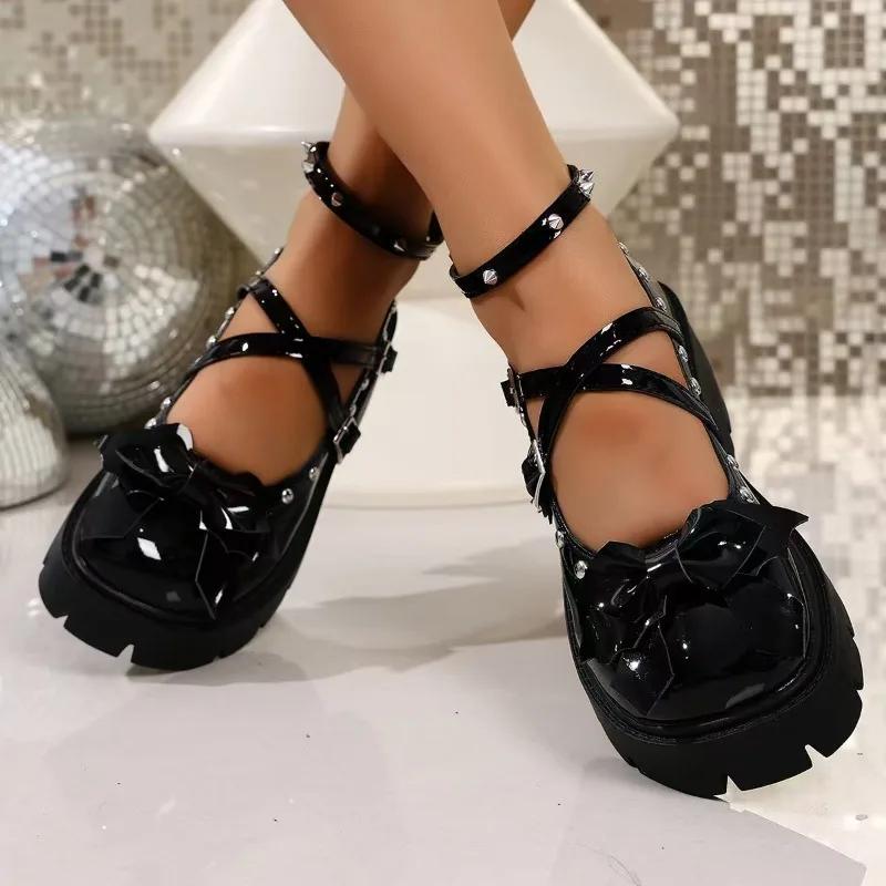 Fashion Academy Style Retro 2025 Women's Summer New Platform Single Shoes Cute Cross Strap Mary Jane Shoes