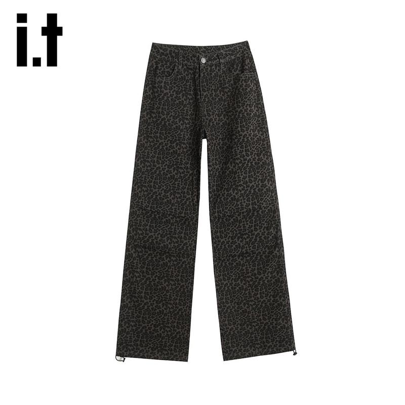 Izzue It Women s Leopard Print High-Waisted Wide-Leg Jeans XL