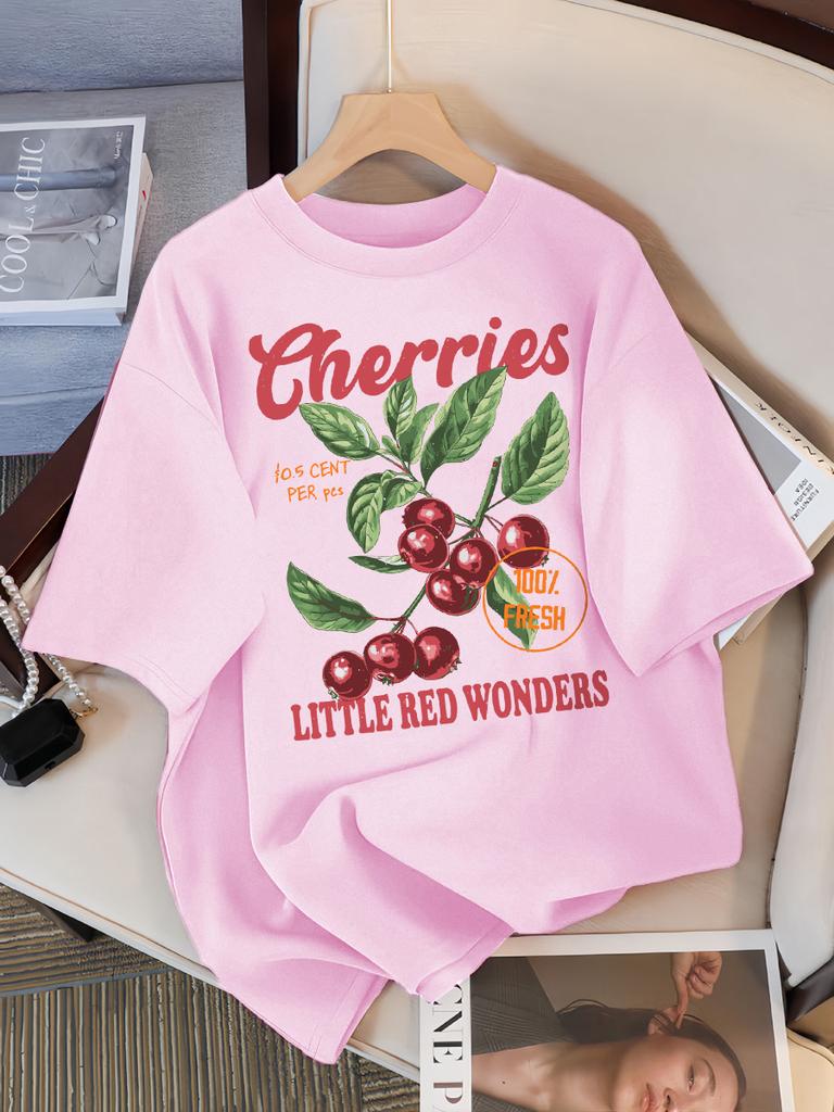 Wiśnie 100% Świeże Małe Czerwone Cuda Design Damska Koszulka Codzienna Luźna Koszulki Hip Hop Bawełna Odzież Sportowa Letnia Miękki Top