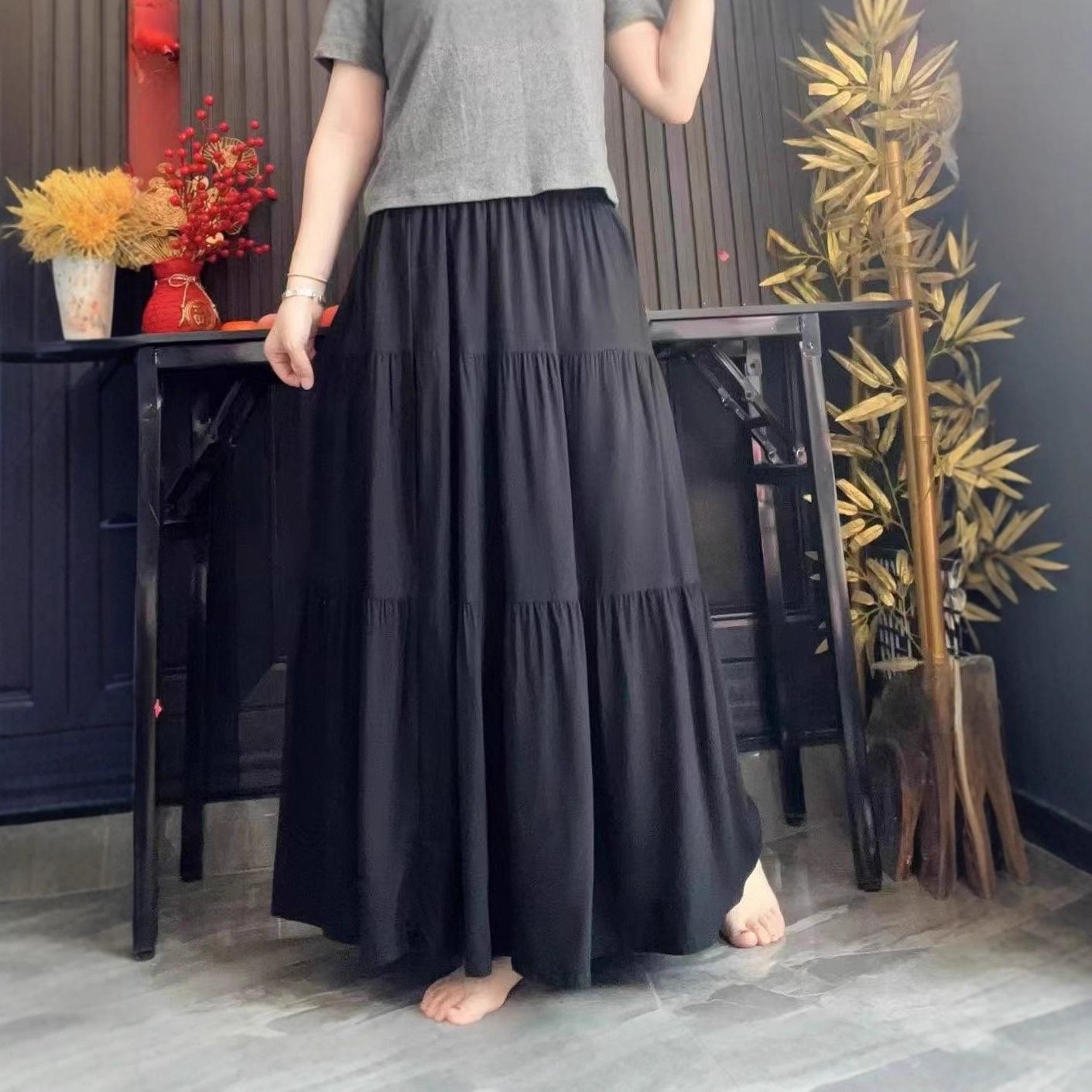 

Женская эластичная юбка с цветочным принтом из хлопко-шелка - Юго-Восточный Азиатский стиль для Весны и Лета One Size