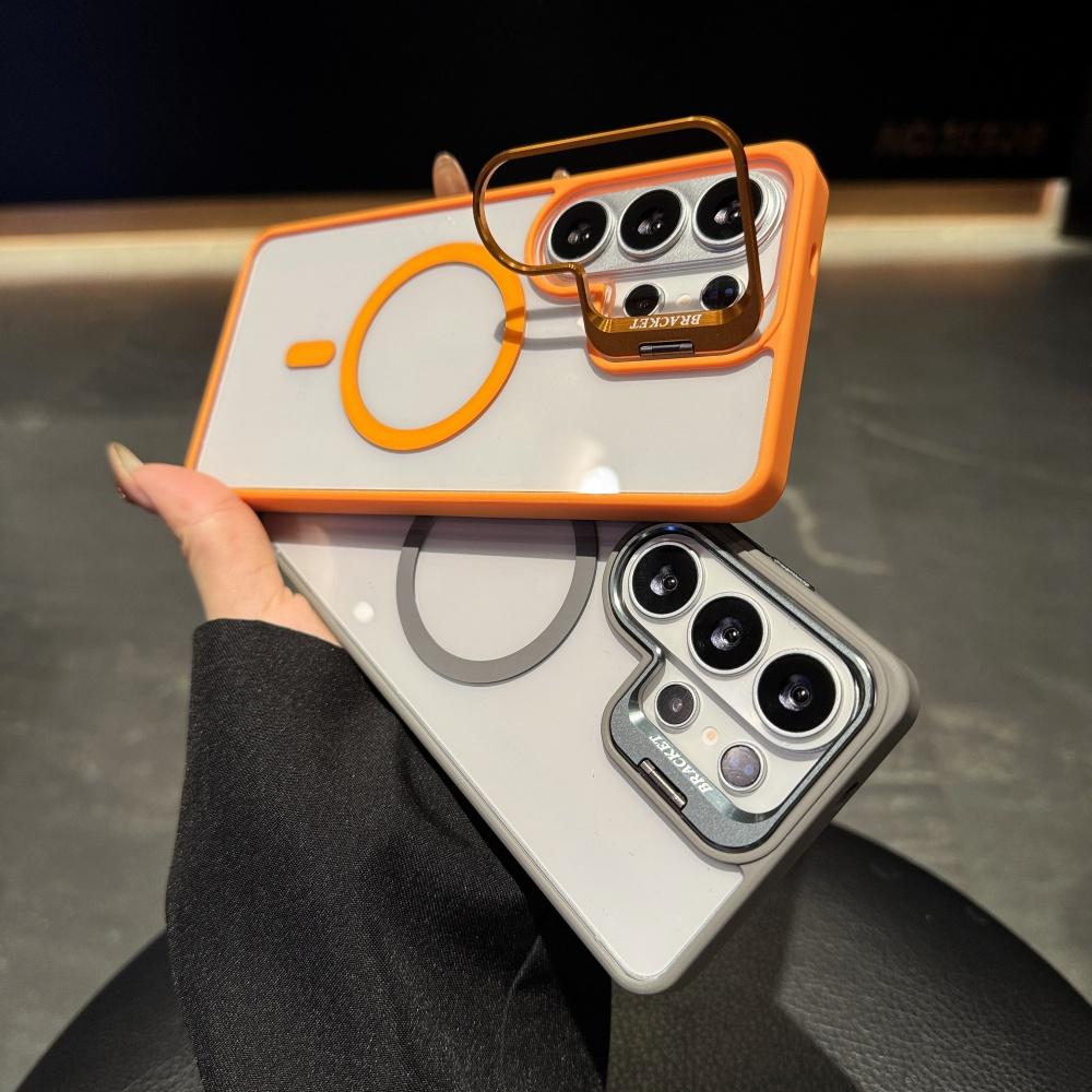 New Transparent Magnetic Case for Samsung Galaxy S26 S25 S24 S23 S22 Ultra Plus S24FE Flip Metal Lens holder Bracket Cover fanda