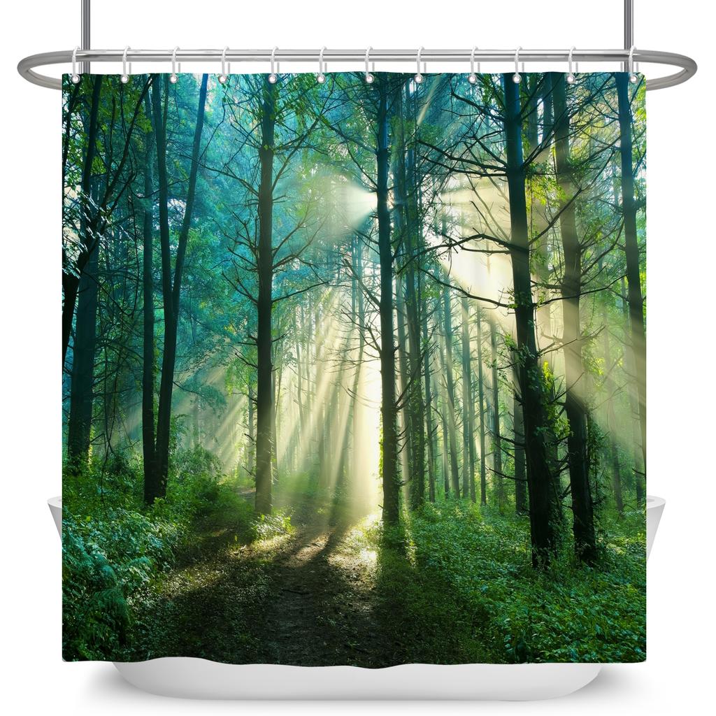 Natural Scenery Forest Shower Curtain Summer Jungle Tree Sunlight Landscape Bathroom Curtain Home Decor Waterproof Bath Curtain