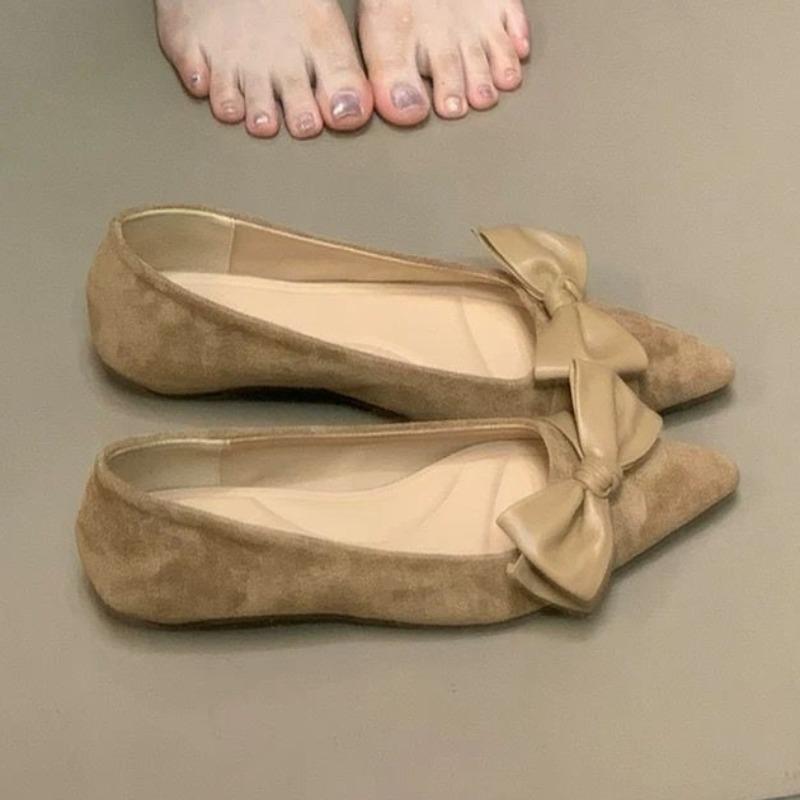 Fashion Bow Women Flats Shoes Fashion Pointed Toe Sandals Designer Shallow Autumn Brand Shoes 2025 New Elegant Suede Zapatillas De Mujer