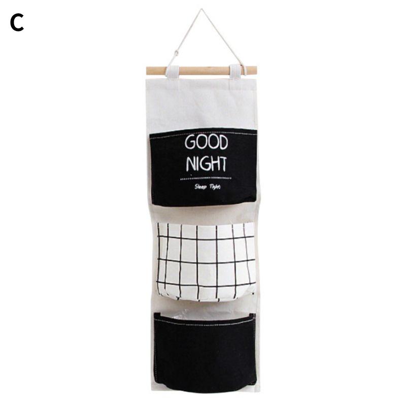 3 Pockets Hanging Storage Bag Wall Mounted Wardrobe Sundries Hanging Bag Cotton Linen Bathroom Toiletry Home Decor Hanging Bag