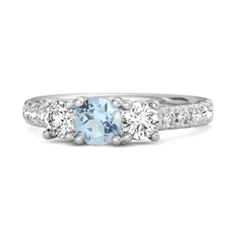 Blue Topaz Triple Stone Pavé Band Ring - 925 Sterling Silver 7.5