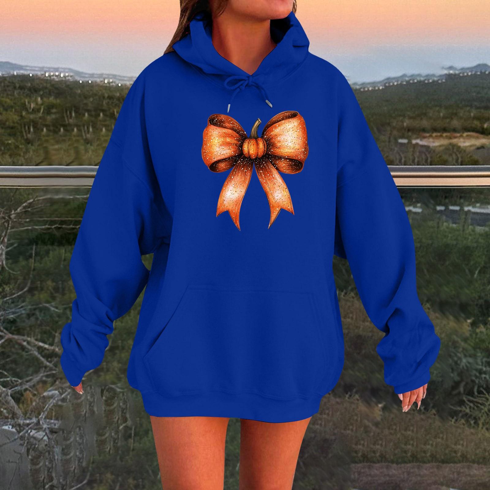 

Женский плюшевый свитшот с длинными рукавами оверсайз со спущенными плечами и капюшоном с принтом на Хэллоуин XL синий