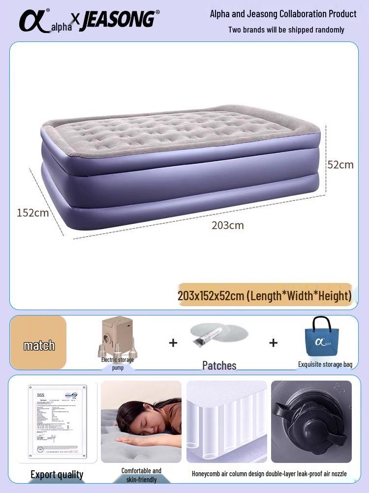 Outdoor Raised Double Air Mattress - Thickened Inflatable Bed, Foldable and Simple Design