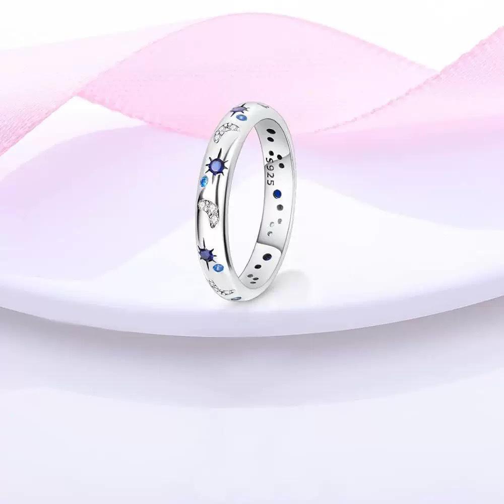 Star and Moon S925 Sterling Silver Zircon-Inlaid Women's Ring