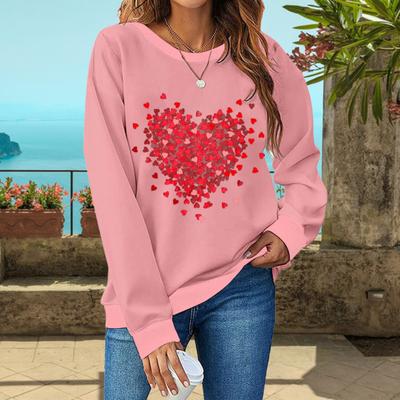 Women Hoodie Valentine Day Women Love Heart Graphic Sweatshirt Crew Neck Long Sleeve Loose Pullover Tops