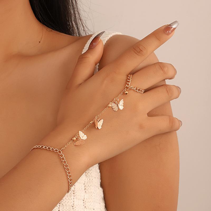 Gold Big Crystal Ring Bracelet For Women Wrist Chain Jewelry Hand Back Chain