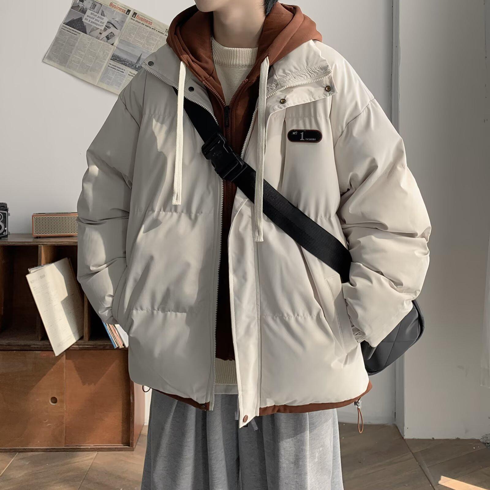 Men s Slim-Fit Faux Two-Piece Hooded Cotton Jacket - Youth Autumn/Winter Casual Fashion Outerwear M
