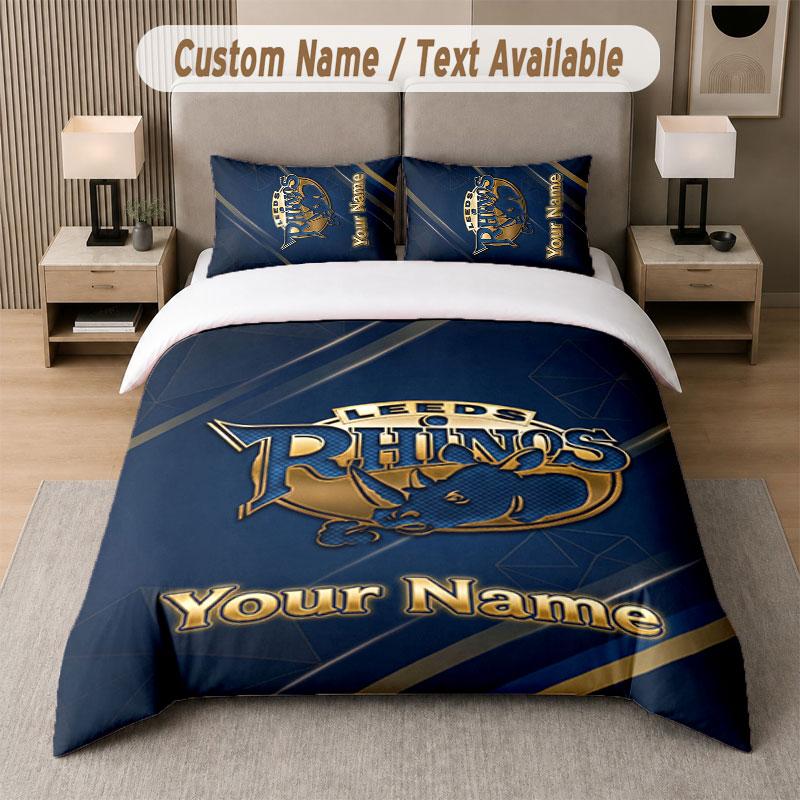 Custom Bedding Set Leeds Rhinos Pattern, Print Name Text 1 Duvet Cover plus 2 Pillowcases Home Textile