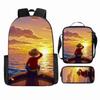 Anime Rucksack Set One Piece Naruto Schultasche für Jungen Schüler Laptop Rucksack Umhängetasche Federmäppchen 3-teilig Große Kapazität Wasserdicht