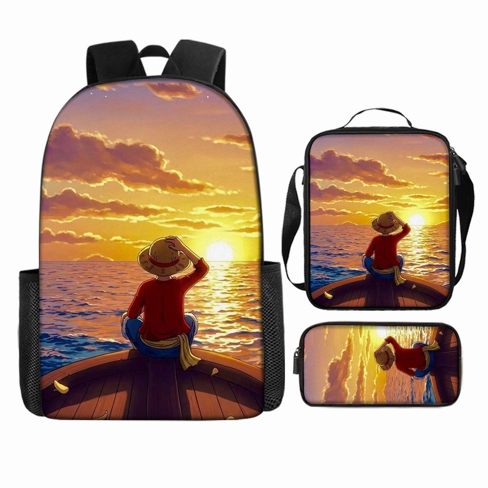 Anime Rucksack Set One Piece Naruto Schultasche für Jungen Schüler Laptop Rucksack Umhängetasche Federmäppchen 3-teilig Große Kapazität Wasserdicht