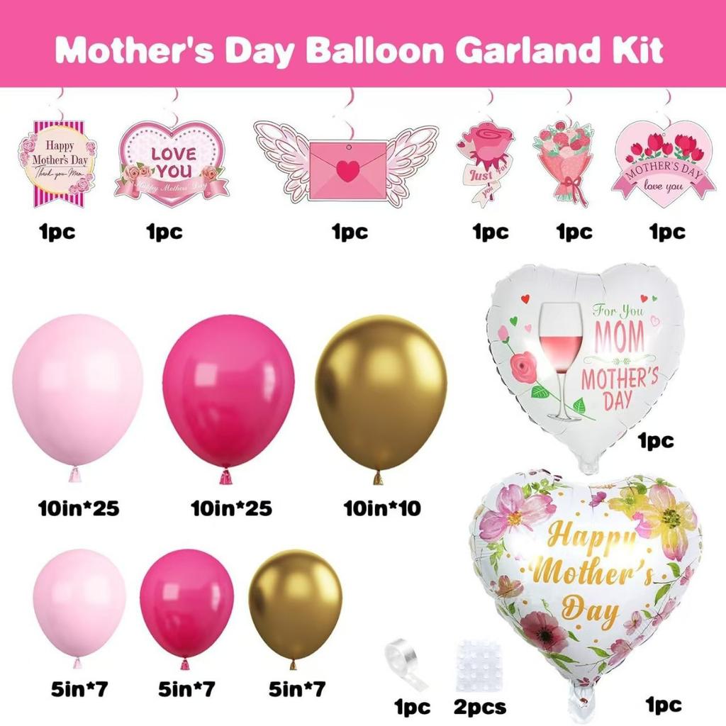 Mother'S Day Balloon Arch Kit Mother'S Day Hot Pink Gold Balloon Happy Mother'S Day Birthday