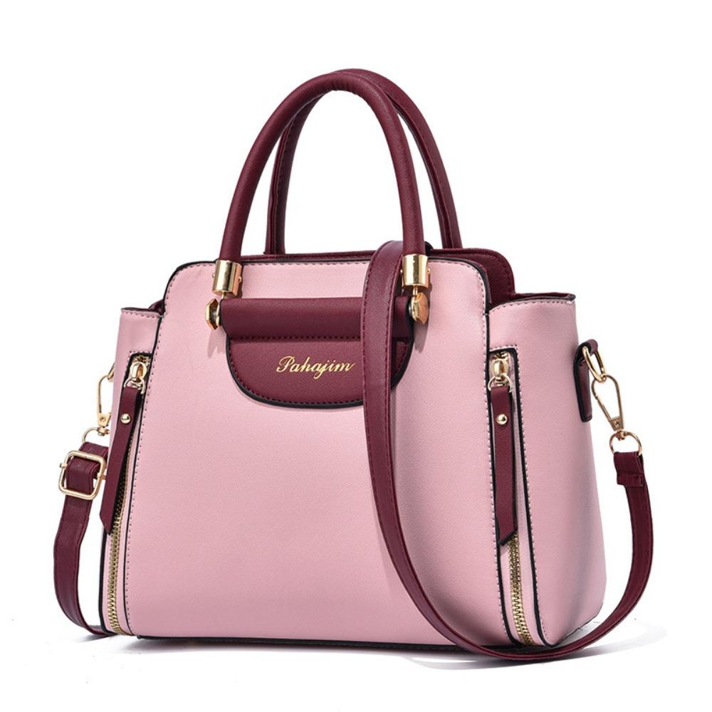 Fashion PU Women Bag Elegant Hit Color Handheld Bag Large Capacity Shoulder Bag All-Match