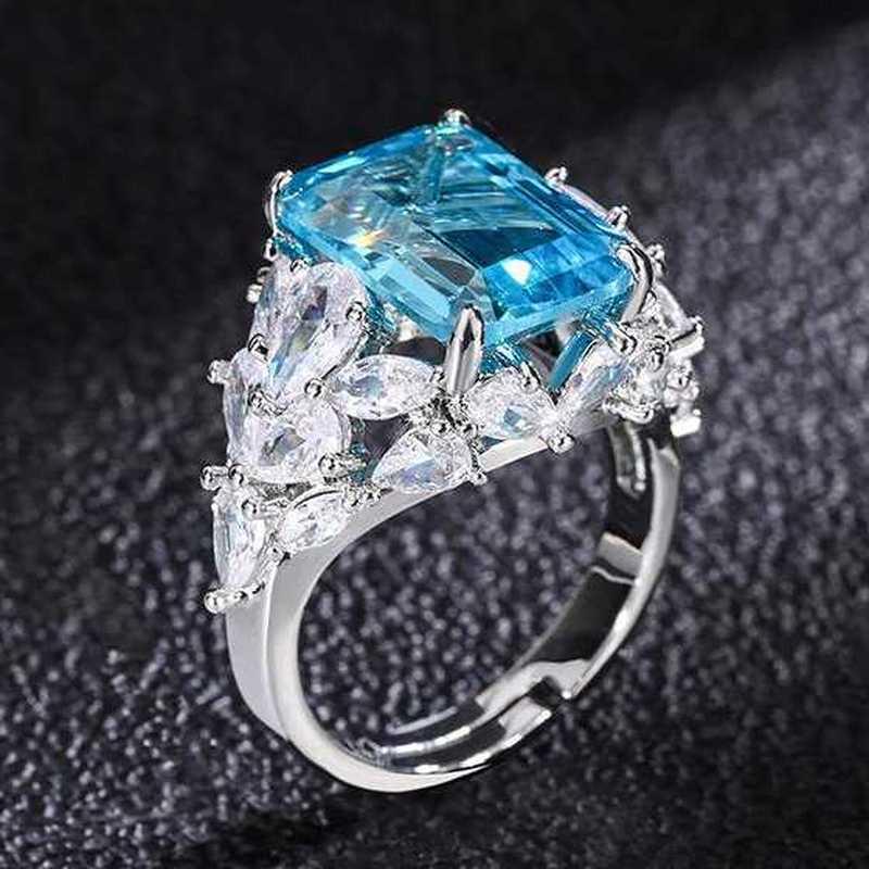 Sace Gems Classic Retro Style Copper Alloy 10*14mm Blue Zircon Ring Ladies Jewelry Wedding Promise Party Gift