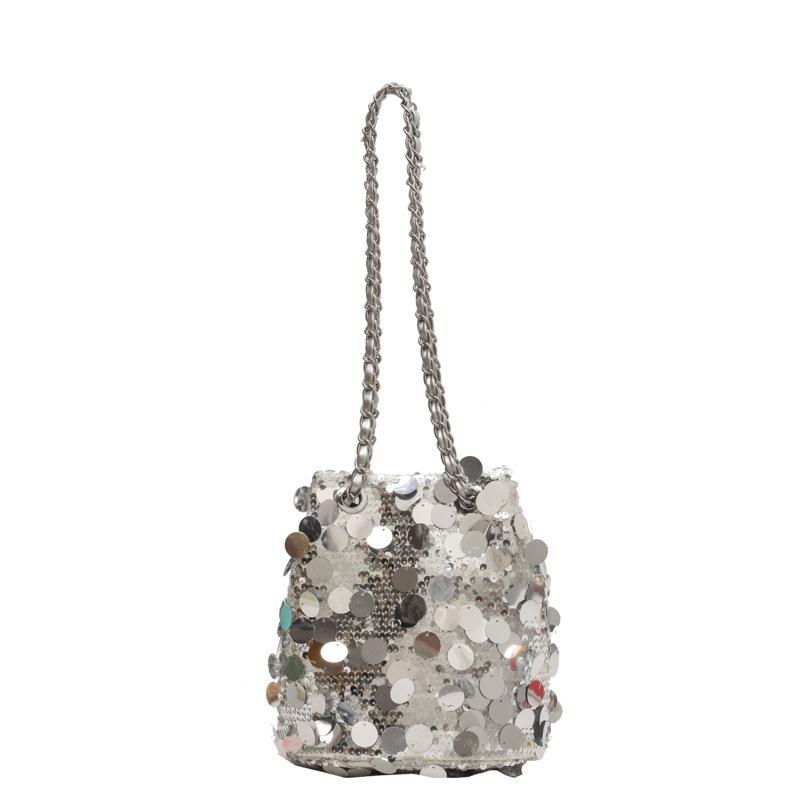 French Niche Sequined Bag Women's Summer 2025 New Fashion Bucket Bag Chain Underarm Bag Messenger Bag