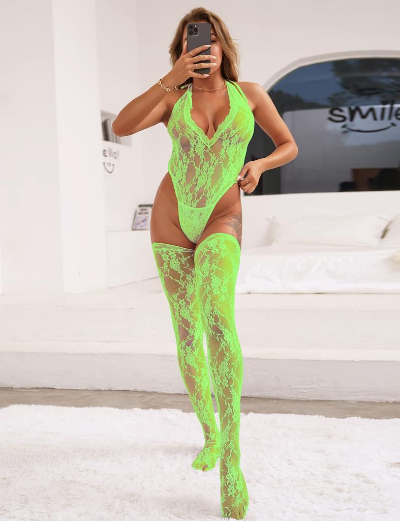 High Elasticity Bodysuit Teddy Lingerie 2 Piece Set Full Body Lace Body Stocking Sexy Leotard Fishnet Stockings Large Size Stockings Sheer Teddy