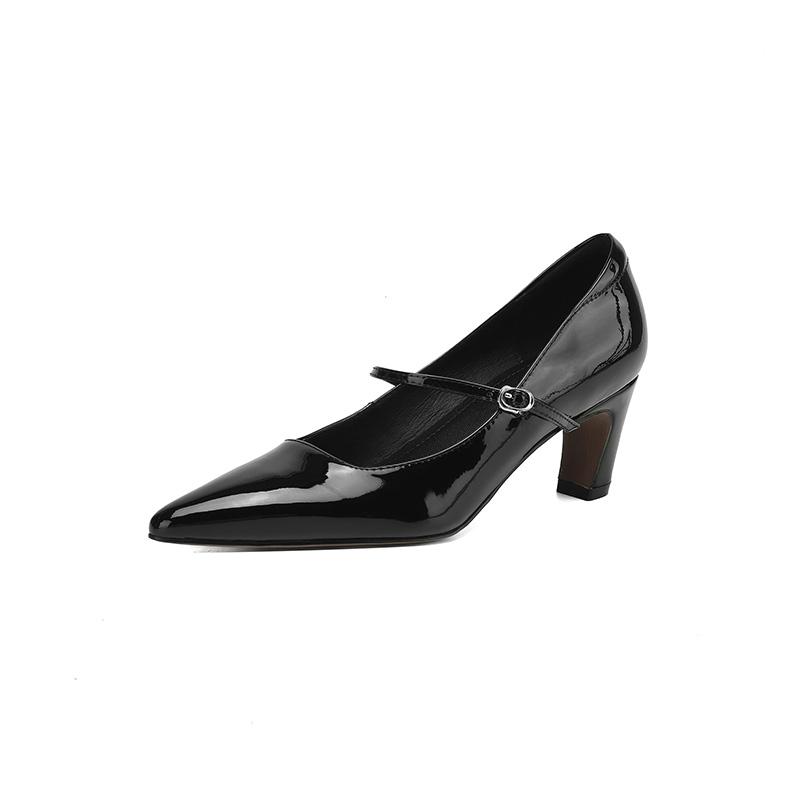 Fashion Genuine Leather Women Pumps Shallow Mary Jeans Strap Single Shoes 6cm Square High Heels Leopard Print Prom Party Sapatos Mujer