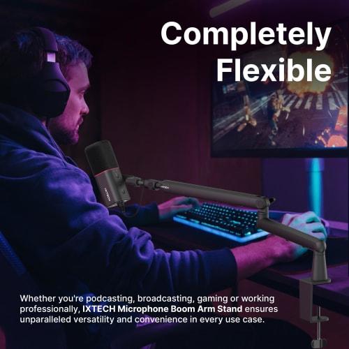 IXTECH Microphone Boom Arm, Low Profile 360 Rotating Microphone Boom Arm with Adjustable Microphone Arm and Detachable Rise Column, Built-in Cable Ma