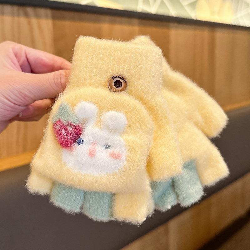 

Детские перчатки зимние для девочки для малыша от холода без пальцев с закрытием пальцев милые теплые утолщенные пятипалые откидные для письма 5-15 Years Old