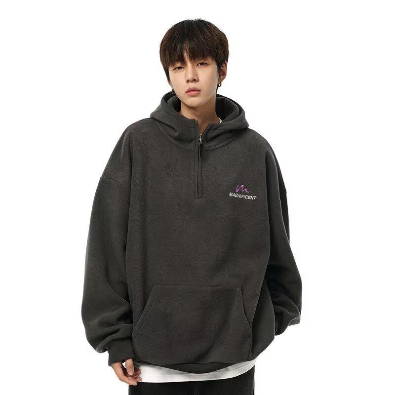 2025 Новый свитшот в гонконгском стиле Свободный простой свитшот с капюшоном Кардиган унисекс Модный стильный универсальный 3XL