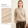 TUHUANG Women's 100% Merino Wool Cable Knit Semi-High Neck Pullover Sweater