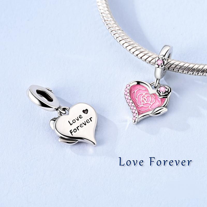 Kupfer Romantisch Rosa Rosenanhänger Originalperlen zur Schmuckherstellung Charms Armband Halskette Frauen Valentinstagsgeschenk