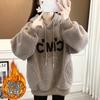 Womens Fleece Hooded Sweatshirt Thick Warm Winter Letter Print Outerwear