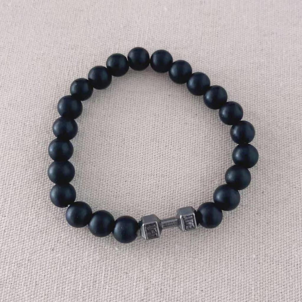 Lava Bracelet Black Volcanic Stone Black Matte Dumbbell Beads Bracelets For Women Men Fitness Barbell Jewelry Mens Bracelets