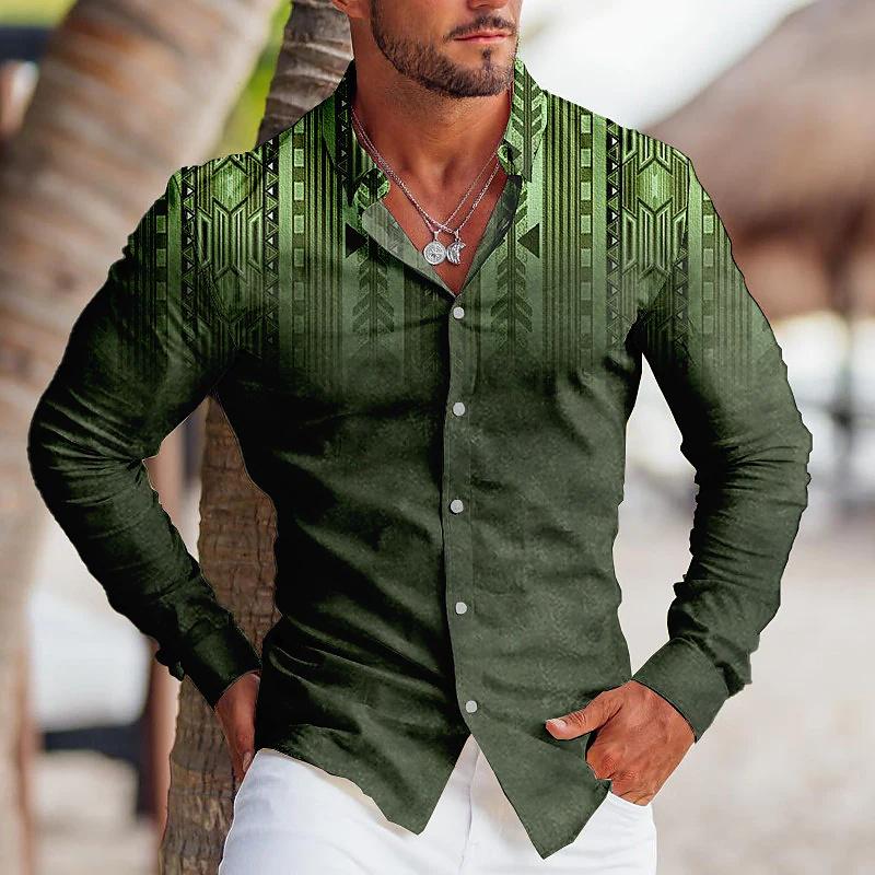 Moda Uomo Vintage Tribale Sportivo Festa Uomo Camicia Grafica Trasparente Collo a Revers Camicia Bottoni Casual Viola Blu Top