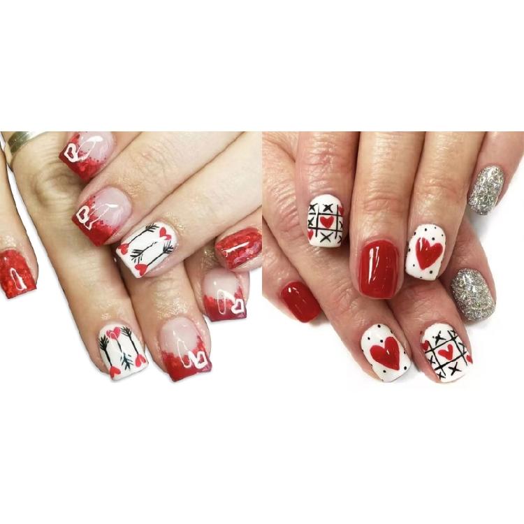 

48 Pieces Sparkling Heart Glitters Press On Nail Short Square Designs False Nail for Valentine s Day Celebrations 1