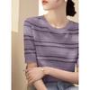Summer Women's Knitted T-shirt Round Neck Loose Hollow Top Women's Ice Silk Knitted Base Shirt