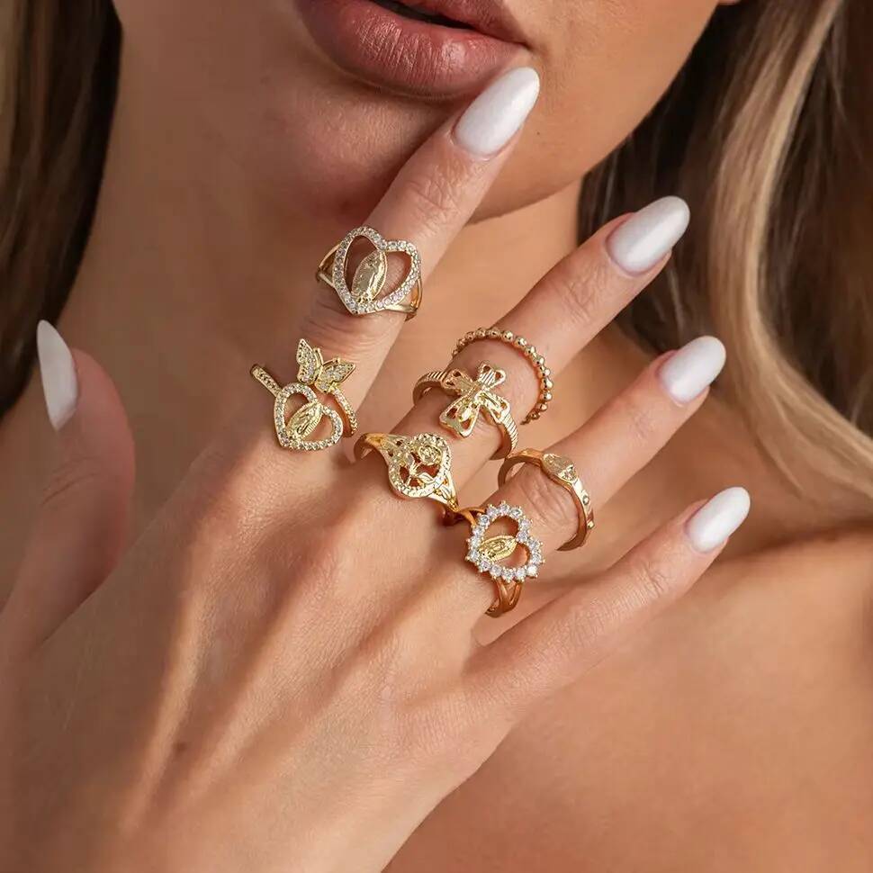 IngeSight.Z 7Pcs Trendy Vintage Heart Rhinestone Rings Women Exquisite Metal Butterfly Chic Open Knuckle Ring Charm Jewelry Set