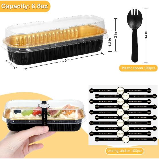 Mini Loaf Pans with Lids and Spoons (100 Pack, Mixed Color, 6.8oz) Rectangular Aluminum Foil Baking Pans