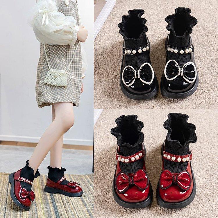 New Children's Princess Sock Boots Spring and Autumn Toddler Baby Sock Shoes Girls' Bowknot Pearl Sock Boots