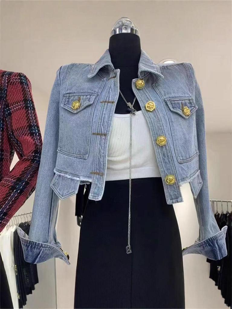 Elegant 2025 French-Style Women's Casual Short Denim Jacket