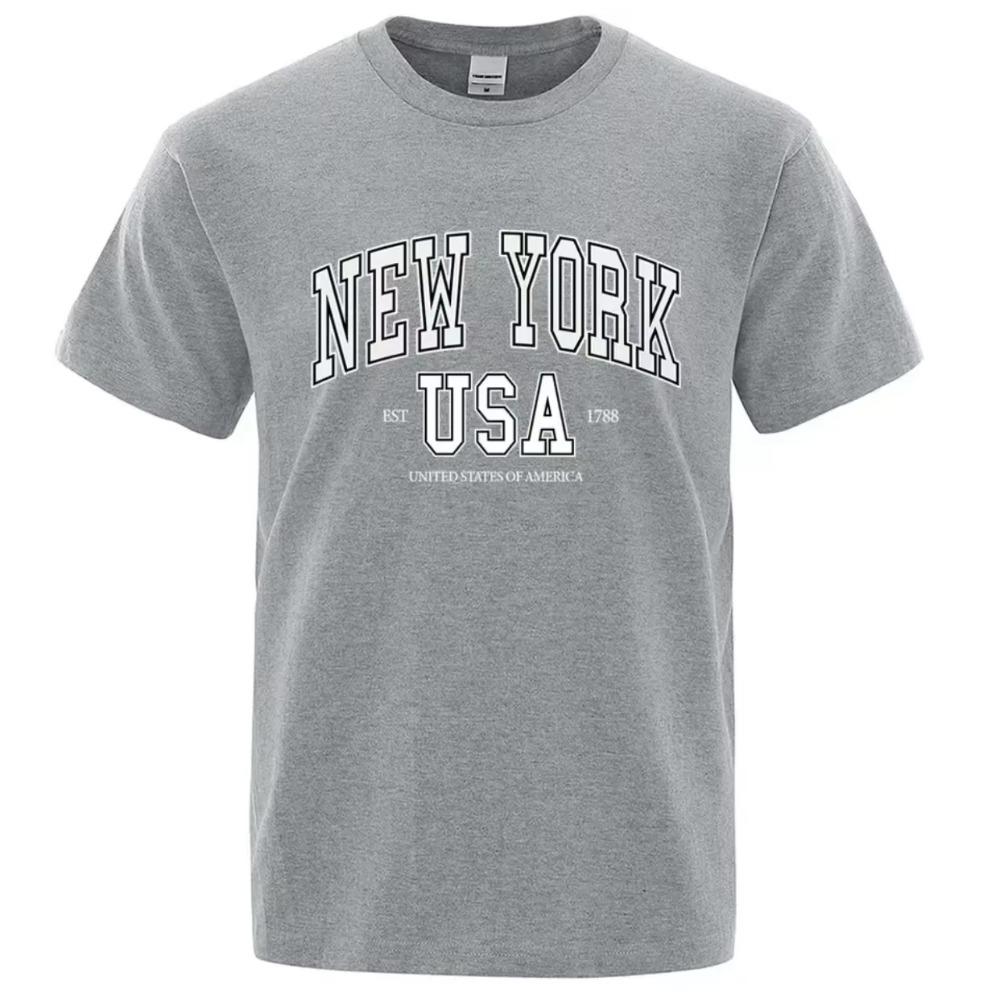 New York Usa Est 1788 Street City Letter Graphic T-Shirt Men Casual Tee Clothes Summer Loose Cool Tshirt Cotton Oversize T Shirt