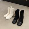 Móda Nový Styl Dámská Móda Čtvercová Špička Robustní Podpatek Krátká Kozačka Podzim Zima Stručné Elastické Úzké Vysoké Podpatky Boty Zapatos De Mujer