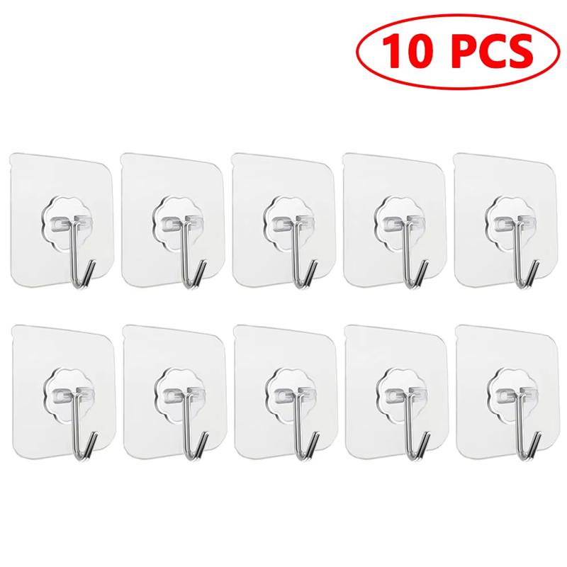 

10/20 PCS Transparent Stainless Steel Self-Adhesive Hooks Bathroom Towel Clothes Storage Sticker Hooks Key Hangers Storage