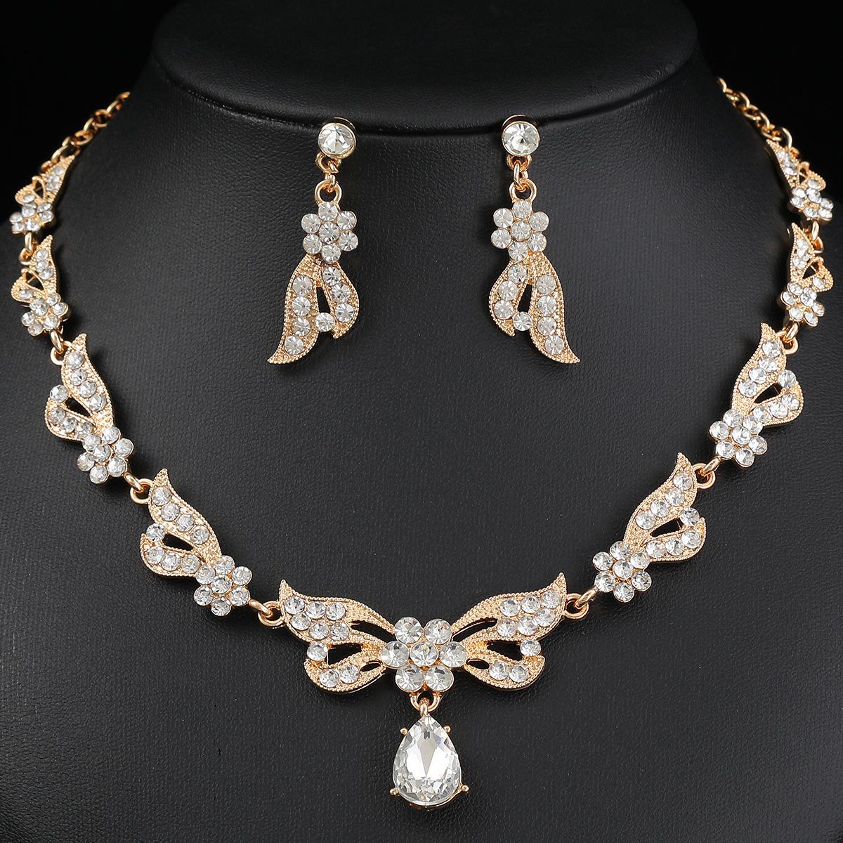 Source Bridal Necklace Set High-end Bow Crystal Diamond Wedding Dress Banquet Dress Jewelry Matching