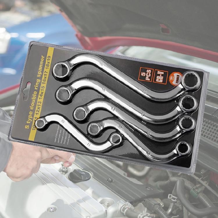 5 Pcs/Set S-Style Wrench Repair Tool Double 12 Point Box Ends for Confined Areas