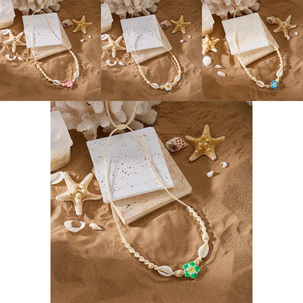 Style Adjustable Necklace Featuring Resin Flowers And Shell Accents For Women